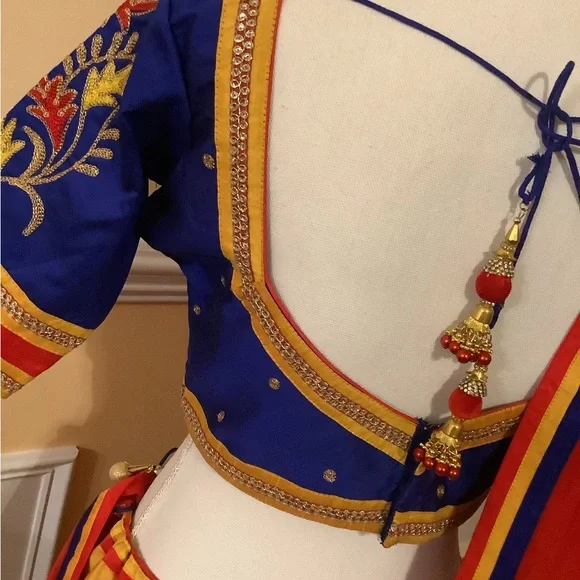 Vibrant Blue and Yellow Embroidered Lehenga Choli - Picture 5 of 12
